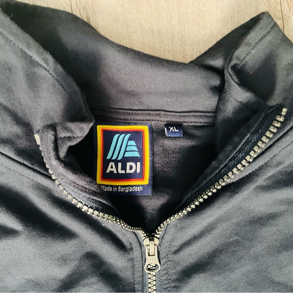 aldi Tops Aldis Dark Blue With Rainbow Stripes Down Arms Hoodie Zip Up Poshmark